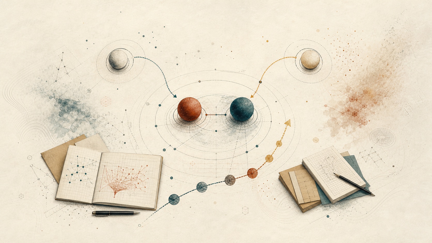 Abstract research orbit showing the founding team and the open Stage-1 engineering roles